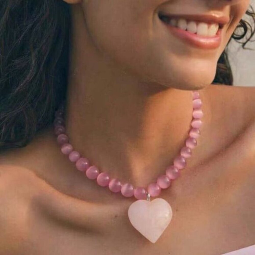 Pink Heart Pendant Necklace N1396